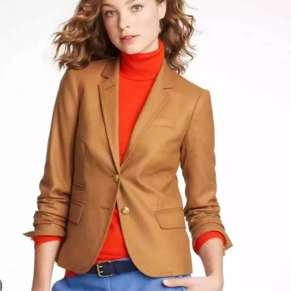 J Crew 100% Wool Blazer Schoolboy Camel Tan design buttons Women’s Size 2